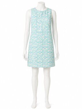 Ann Taylor Aqua White Floral Linen Shift Dress Size 4
